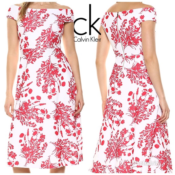 Calvin Klein Dresses & Skirts - Calvin Klein Dress Off The Shoulder Floral Sz 8
